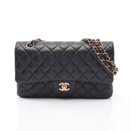 マトラッセ Wフラップ Wチェーンショルダーバッグ ラムスキン ブラック ピンクゴールド金具 シャネル バッグ CHANEL