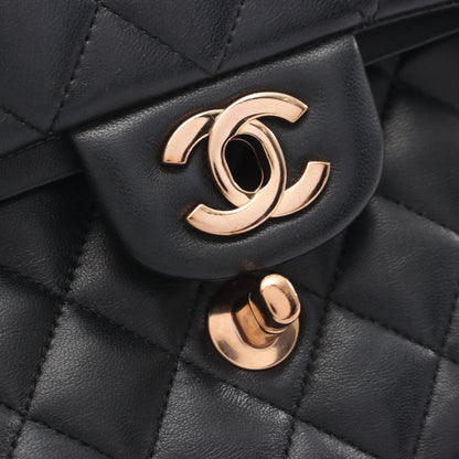 マトラッセ Wフラップ Wチェーンショルダーバッグ ラムスキン ブラック ピンクゴールド金具 シャネル バッグ CHANEL