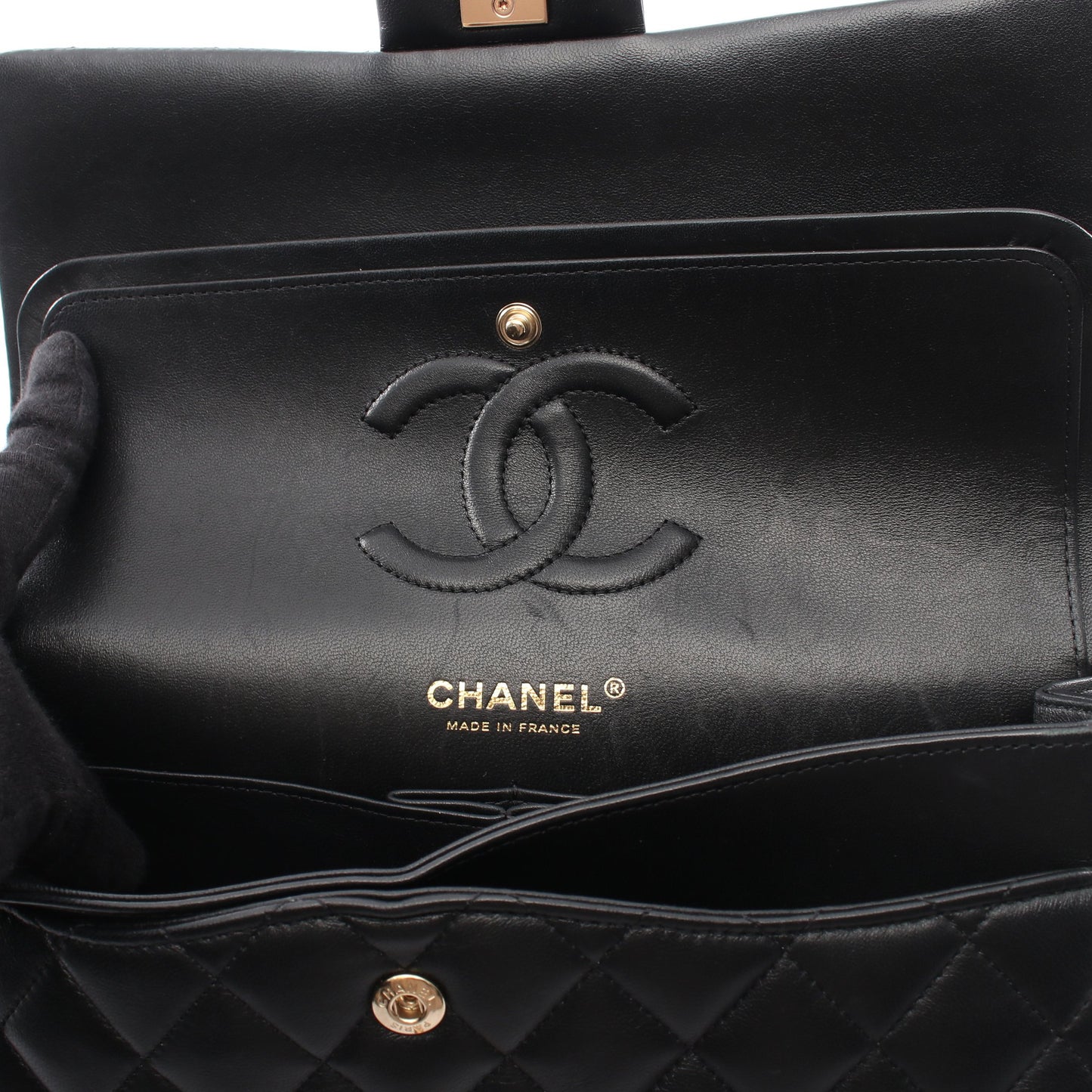 マトラッセ Wフラップ Wチェーンショルダーバッグ ラムスキン ブラック ピンクゴールド金具 シャネル バッグ CHANEL
