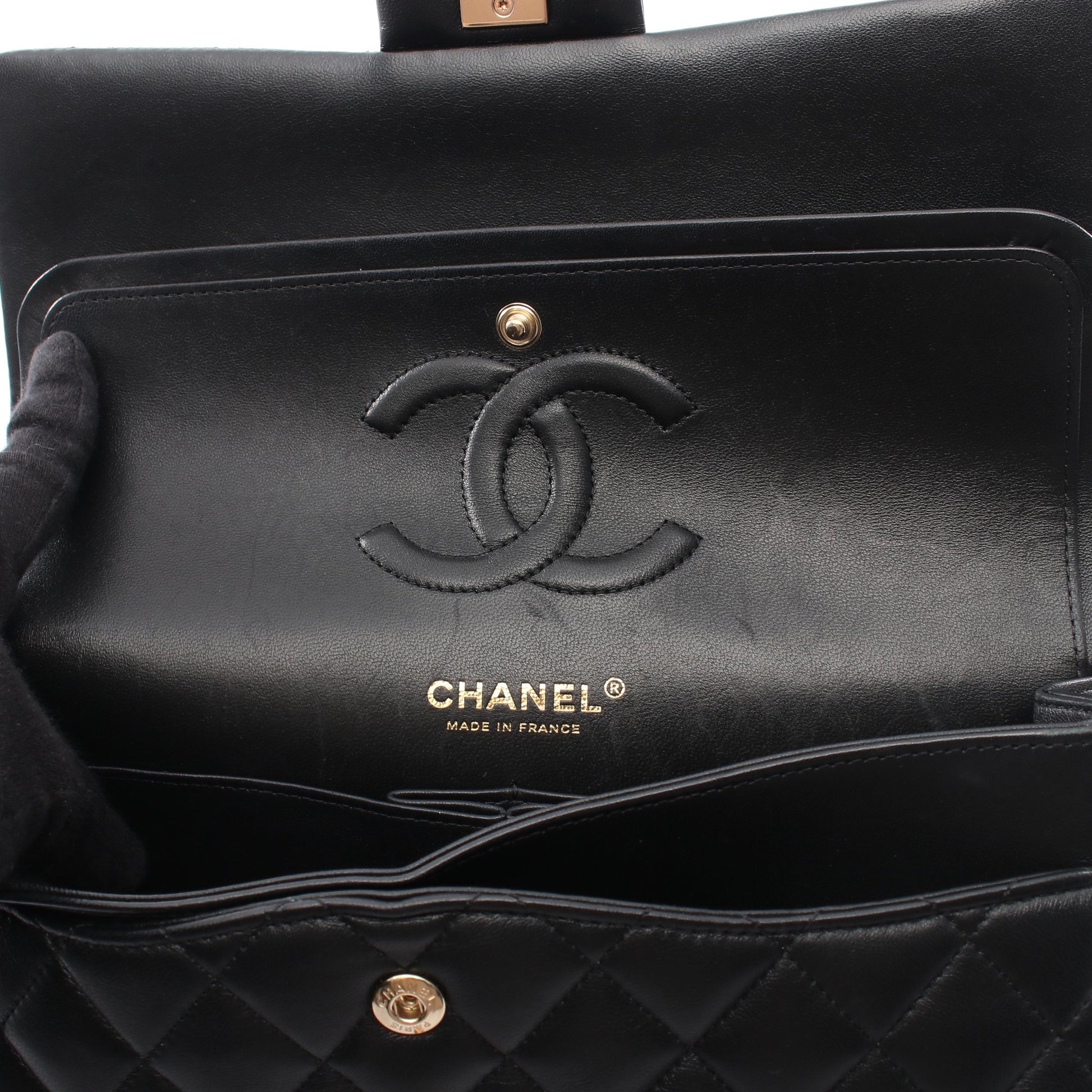 マトラッセ Wフラップ Wチェーンショルダーバッグ ラムスキン ブラック ピンクゴールド金具 シャネル バッグ CHANEL