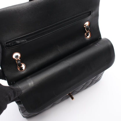 マトラッセ Wフラップ Wチェーンショルダーバッグ ラムスキン ブラック ピンクゴールド金具 シャネル バッグ CHANEL