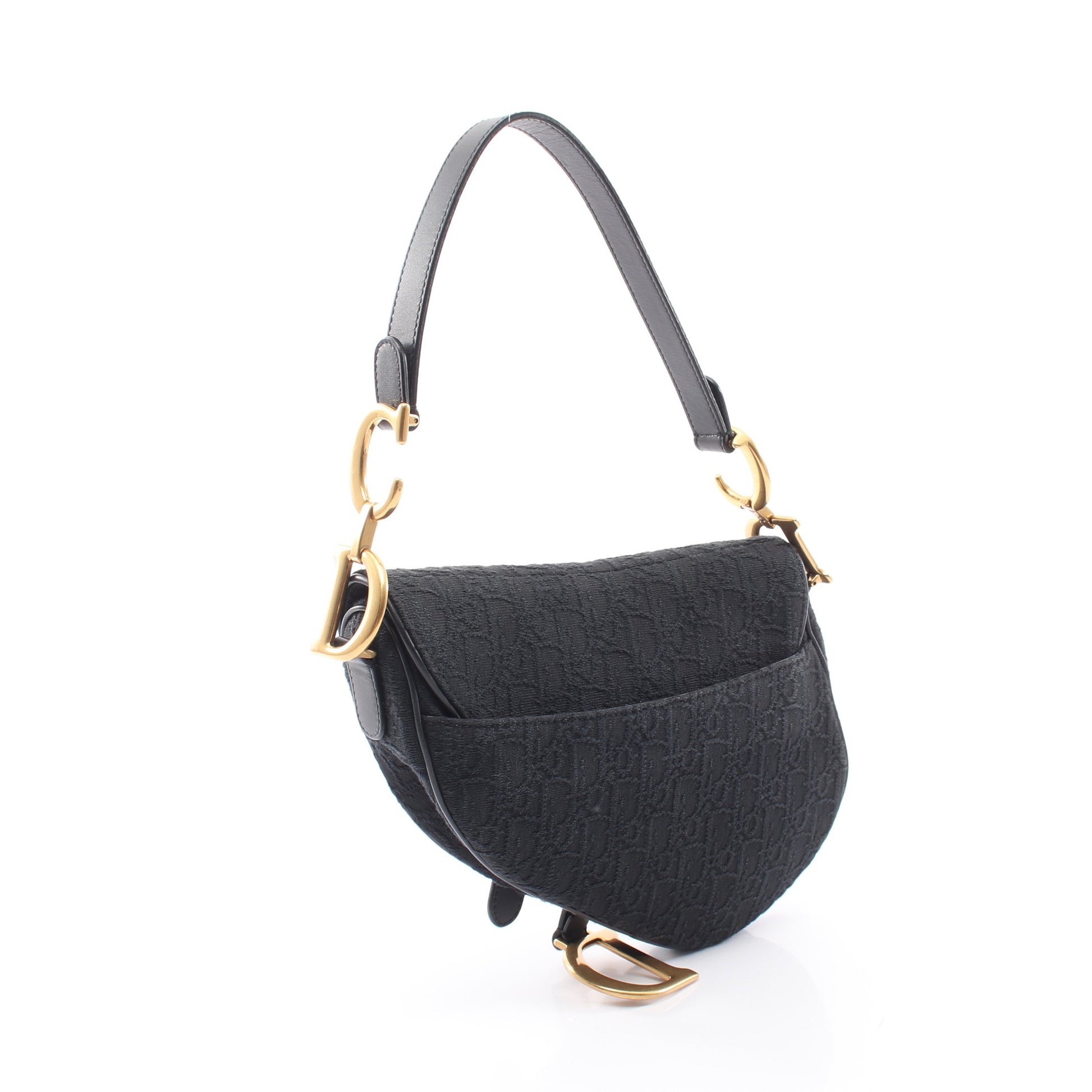 サドルバッグ オブリークジャカード ワンショルダーバッグ キャンバス レザー ブラック クリスチャンディオール バッグ Christian Dior