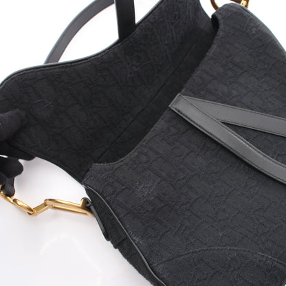サドルバッグ オブリークジャカード ワンショルダーバッグ キャンバス レザー ブラック クリスチャンディオール バッグ Christian Dior