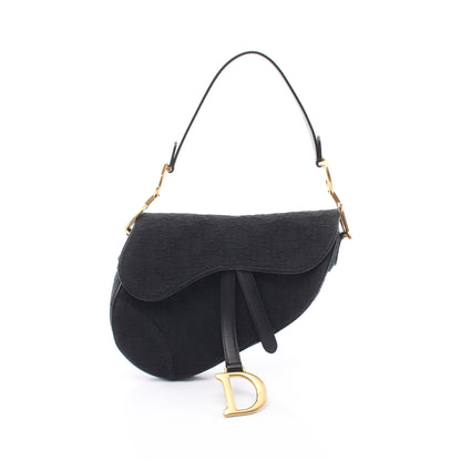 サドルバッグ オブリークジャカード ワンショルダーバッグ キャンバス レザー ブラック クリスチャンディオール バッグ Christian Dior