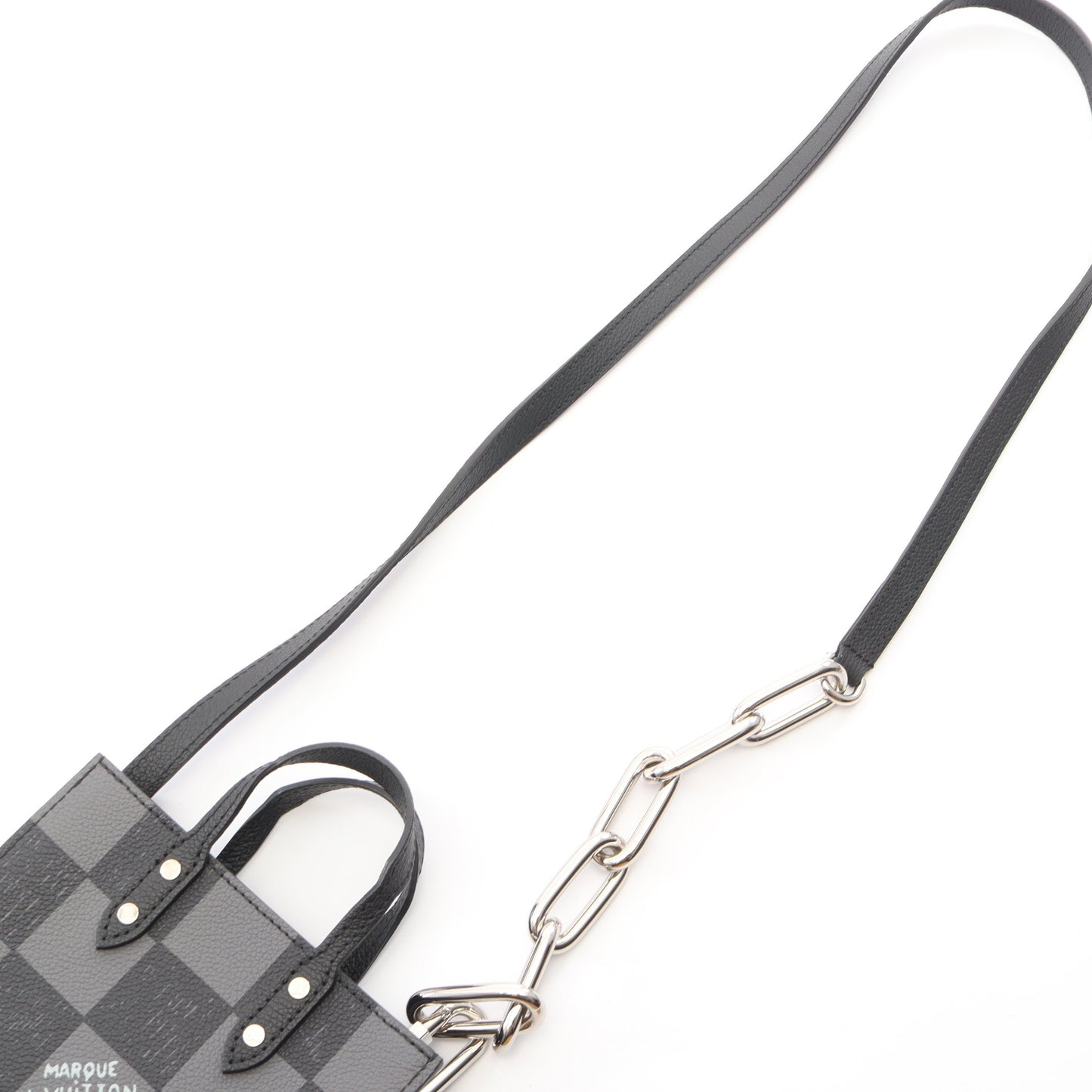 サックプラ XS ダミエチェッカーボード ノワール 2WAY ハンドバッグ レザー ブラック ルイヴィトン
