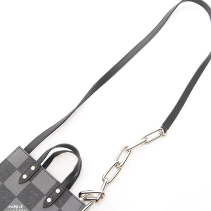 サックプラ XS ダミエチェッカーボード ノワール 2WAY ハンドバッグ レザー ブラック ルイヴィトン
