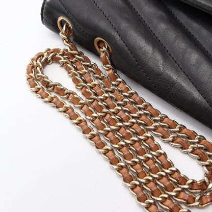 バイアスステッチ チェーンショルダーバッグ レザー ブラック ゴールド金具 シャネル バッグ CHANEL