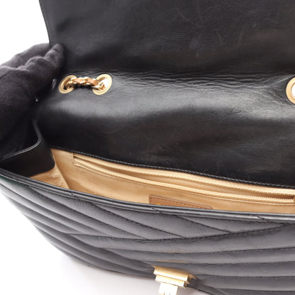 バイアスステッチ チェーンショルダーバッグ レザー ブラック ゴールド金具 シャネル バッグ CHANEL