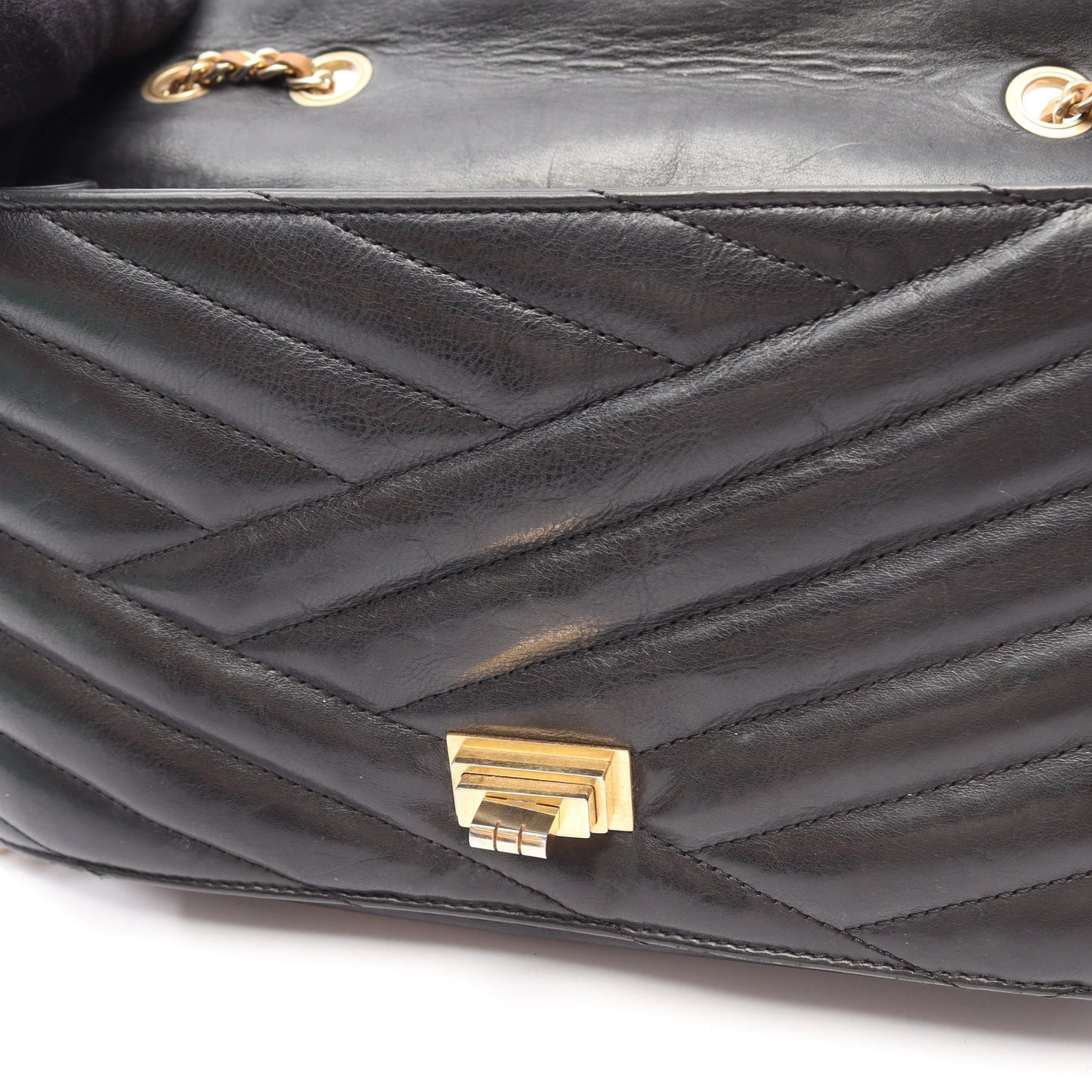 バイアスステッチ チェーンショルダーバッグ レザー ブラック ゴールド金具 シャネル バッグ CHANEL