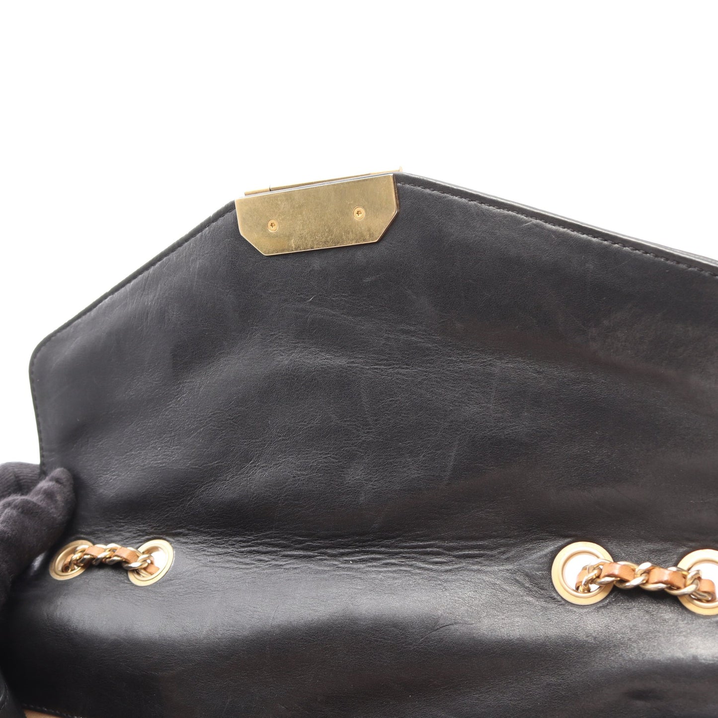 バイアスステッチ チェーンショルダーバッグ レザー ブラック ゴールド金具 シャネル バッグ CHANEL
