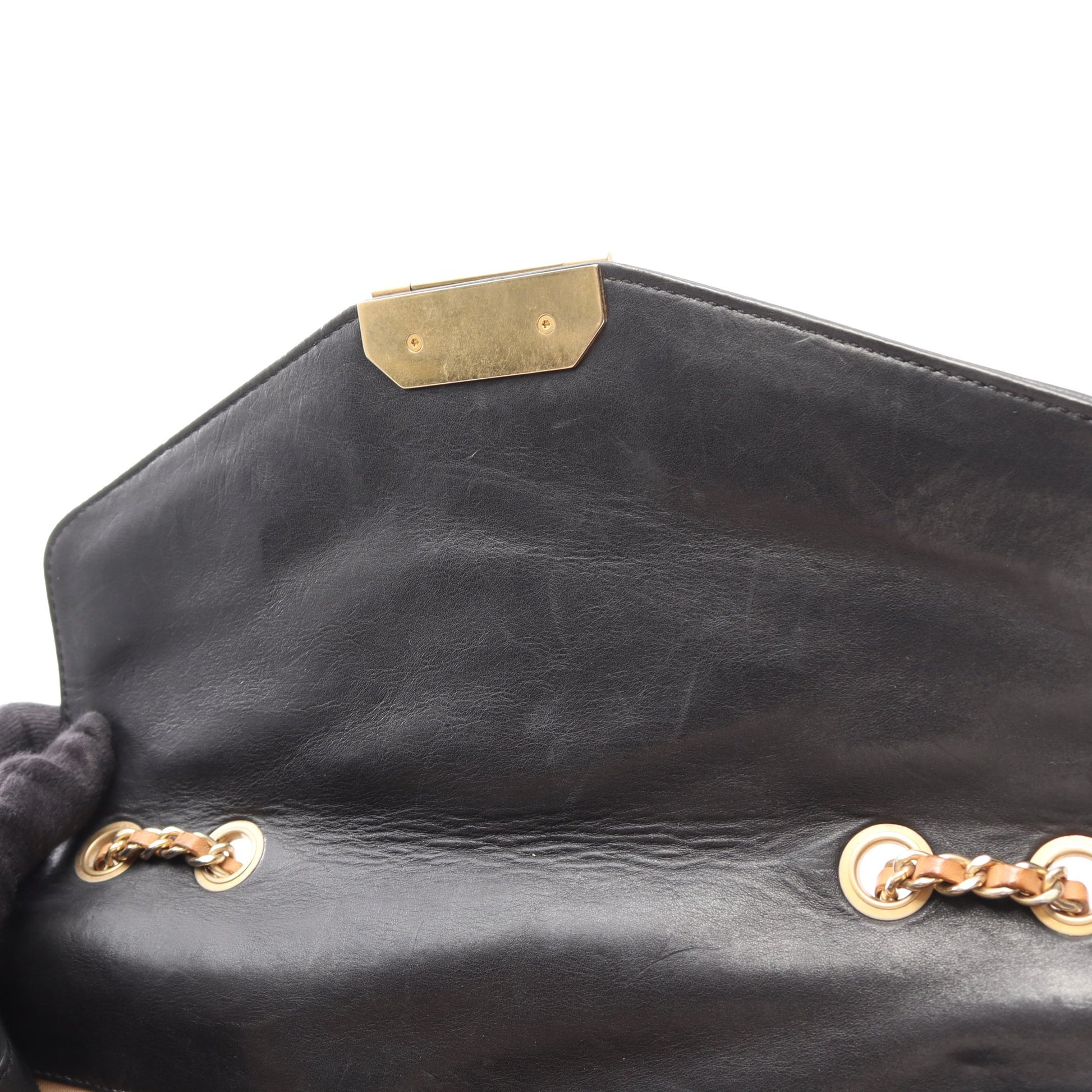 バイアスステッチ チェーンショルダーバッグ レザー ブラック ゴールド金具 シャネル バッグ CHANEL