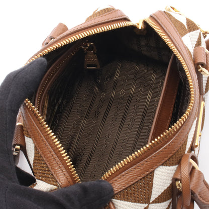 TRIANGOLO JACQU 2WAY ハンドバッグ キャンバス レザー ブラウン ホワイト プラダ