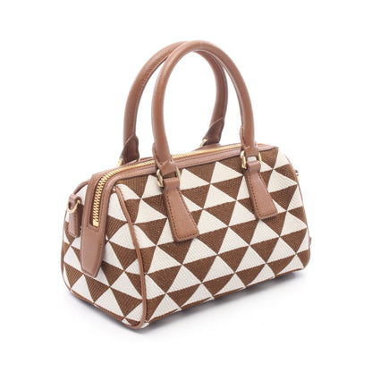 TRIANGOLO JACQU 2WAY ハンドバッグ キャンバス レザー ブラウン ホワイト プラダ