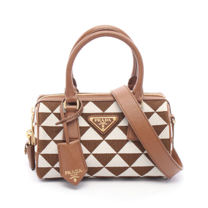 TRIANGOLO JACQU 2WAY ハンドバッグ キャンバス レザー ブラウン ホワイト プラダ