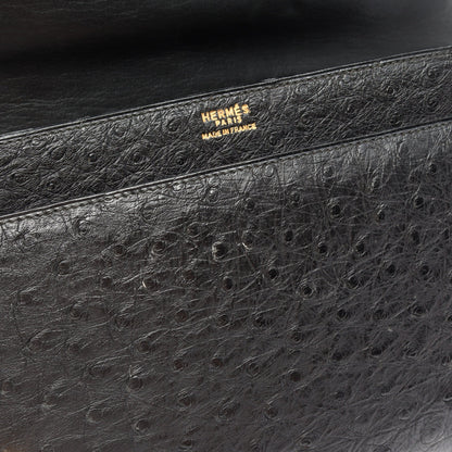 ピアノ25 ハンドバッグ オーストリッチ ブラック ゴールド金具 ○U刻印 エルメス