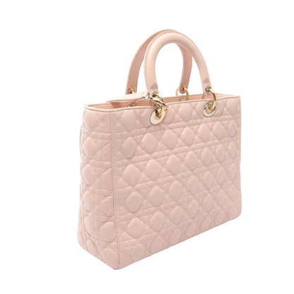 レディディオール ラージ 2WAY ハンドバッグ レザー ライトピンク クリスチャンディオール