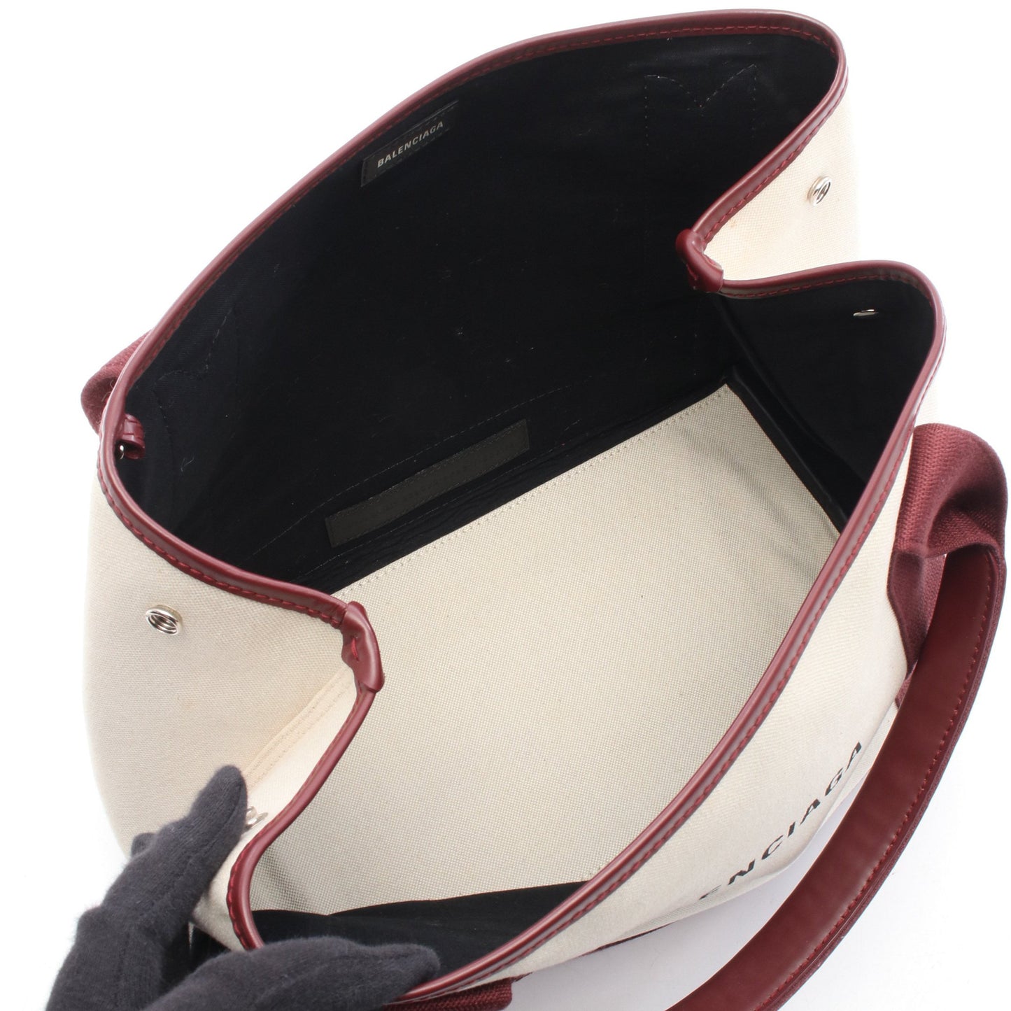 NAVY CABAS S ネイビーカバ ハンドバッグ トートバッグ キャンバス レザー アイボリー ボルドー バレンシアガ