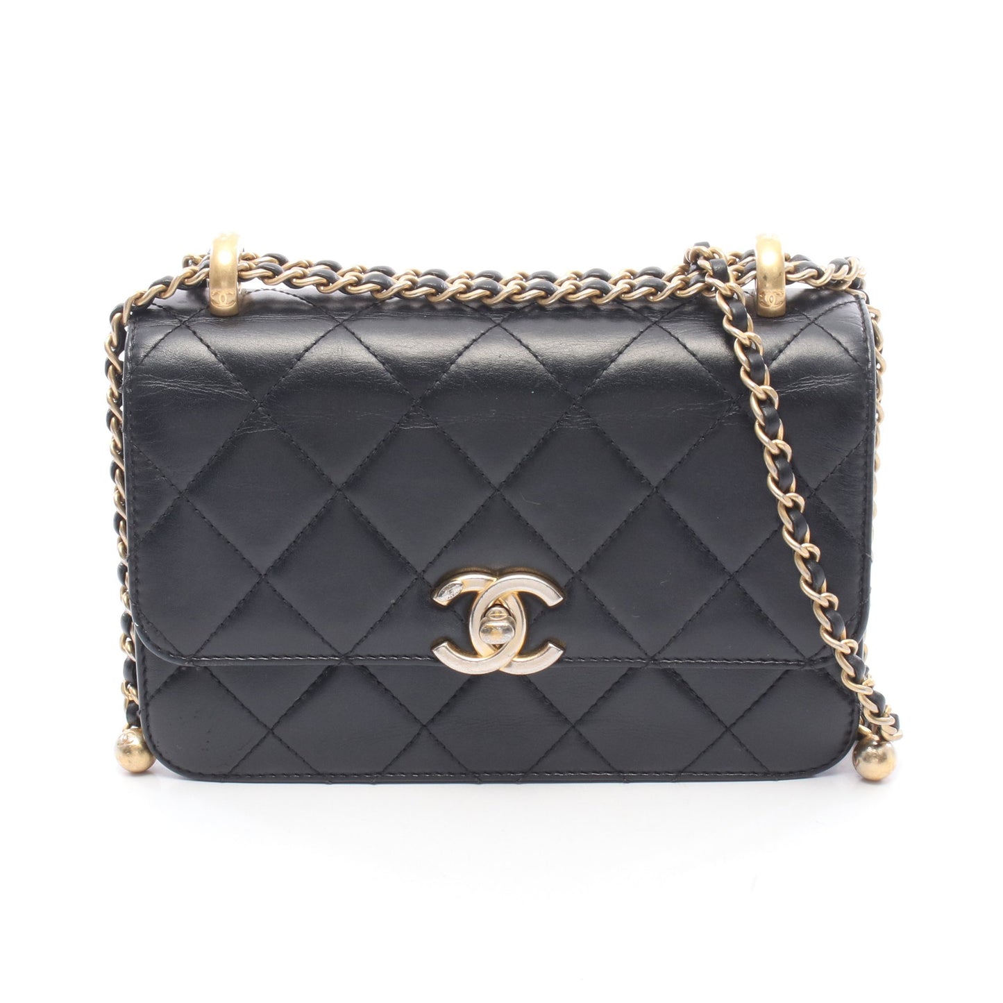 マトラッセ チェーンショルダーバッグ ラムスキン ブラック ゴールド金具 シャネル バッグ CHANEL