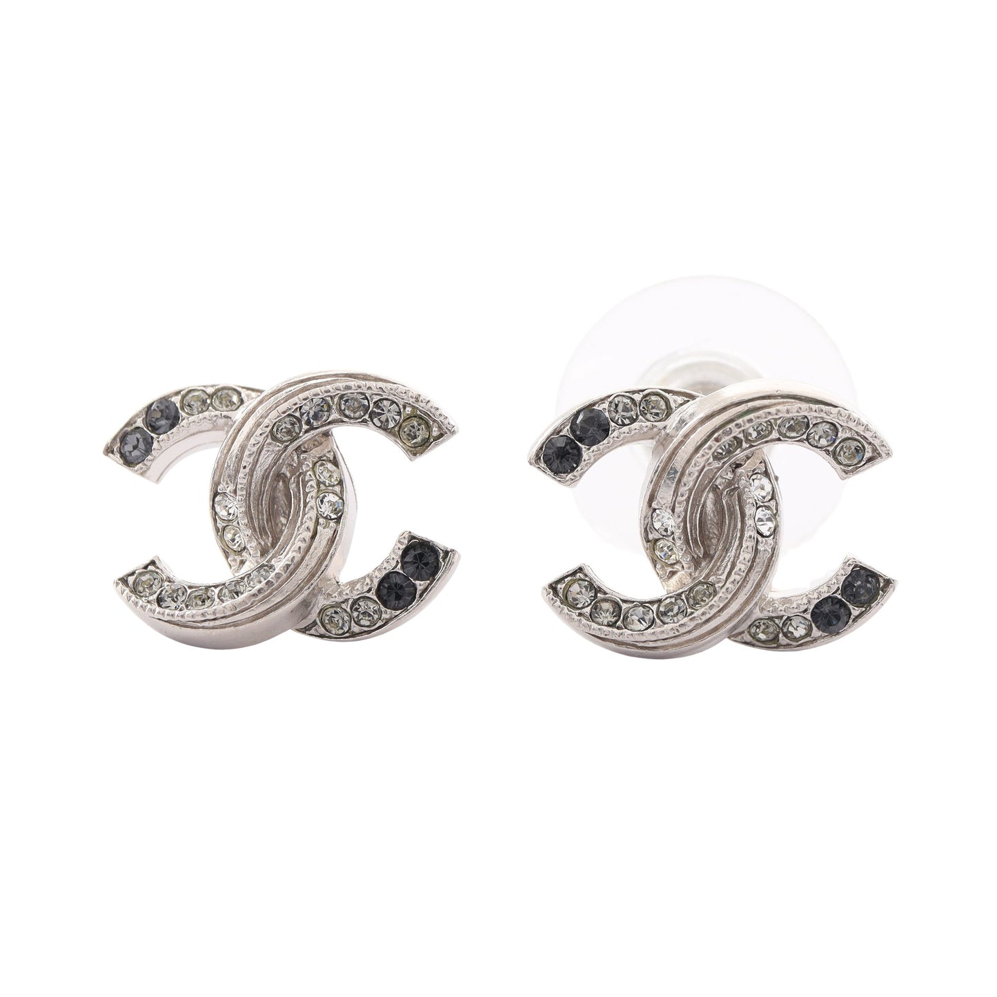 ココマーク ピアス ラインストーン シルバー クリア ブラック 18C シャネル アクセサリー CHANEL
