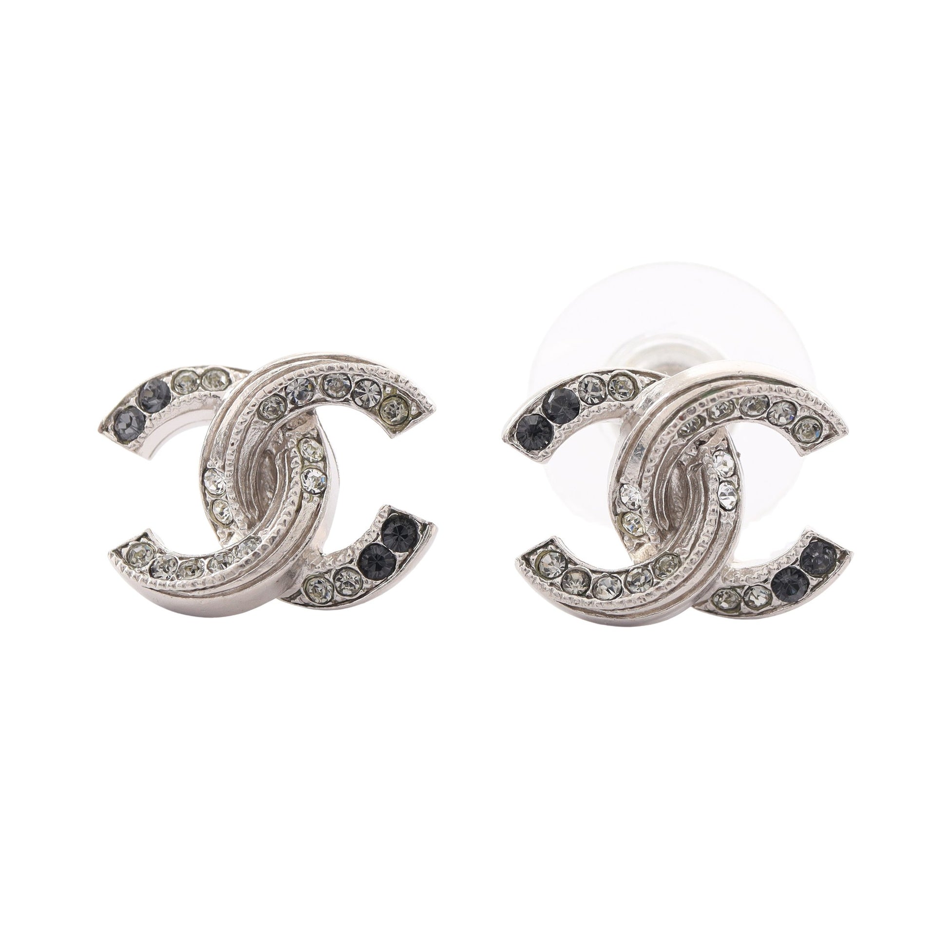 ココマーク ピアス ラインストーン シルバー クリア ブラック 18C シャネル アクセサリー CHANEL