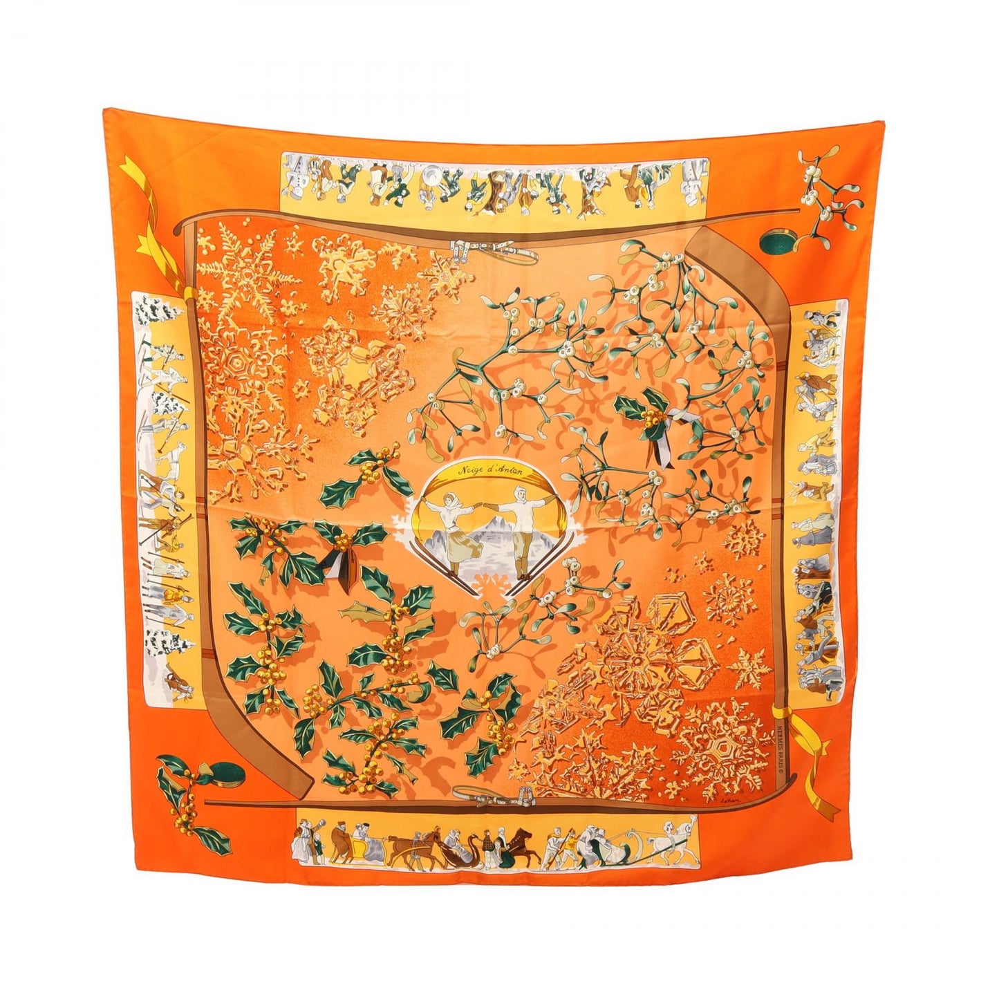 カレ90 neige d’antan スカーフ シルク オレンジ マルチカラー エルメス 財布・小物 HERMES