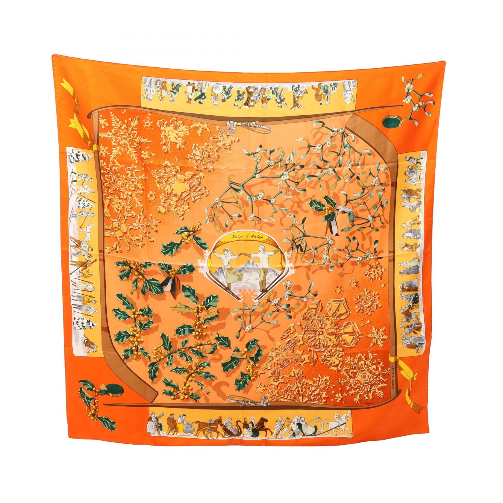 カレ90 neige d’antan スカーフ シルク オレンジ マルチカラー エルメス 財布・小物 HERMES