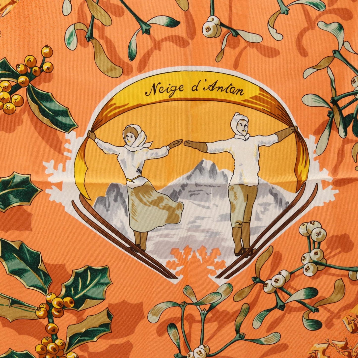 カレ90 neige d’antan スカーフ シルク オレンジ マルチカラー エルメス 財布・小物 HERMES
