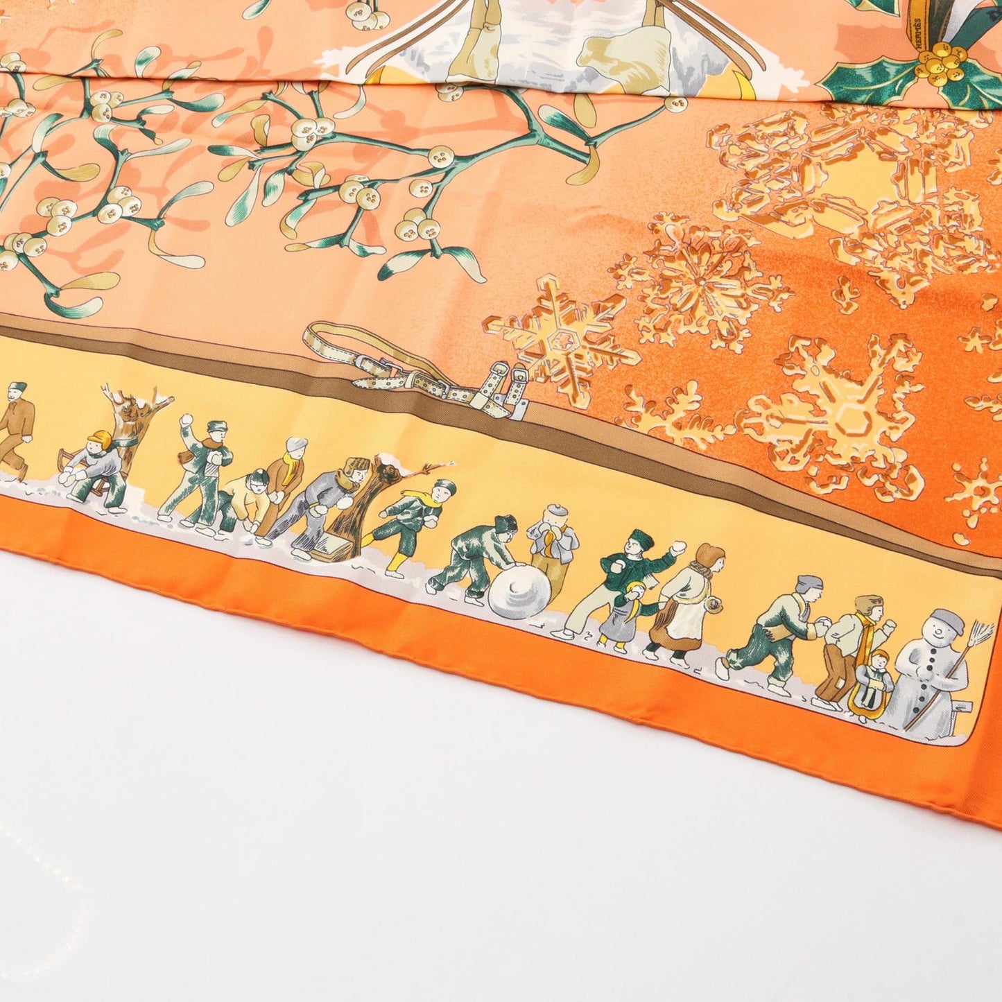 カレ90 neige d’antan スカーフ シルク オレンジ マルチカラー エルメス 財布・小物 HERMES
