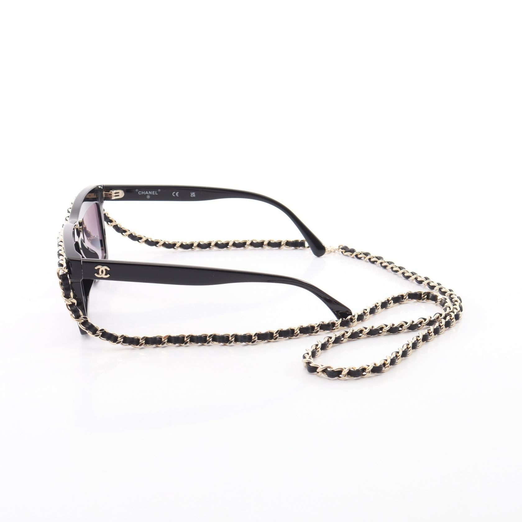 ココマーク チェーン付き サングラス レザー GP ブラック ゴールド シャネル 財布・小物 CHANEL