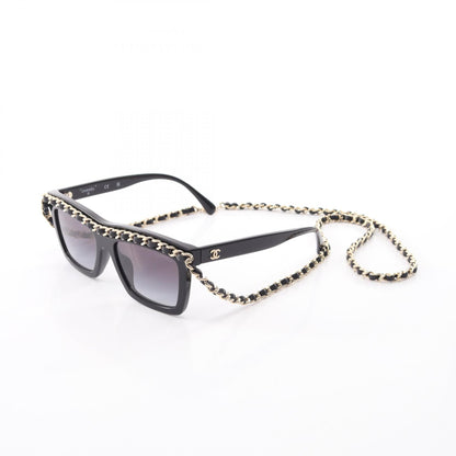 ココマーク チェーン付き サングラス レザー GP ブラック ゴールド シャネル 財布・小物 CHANEL