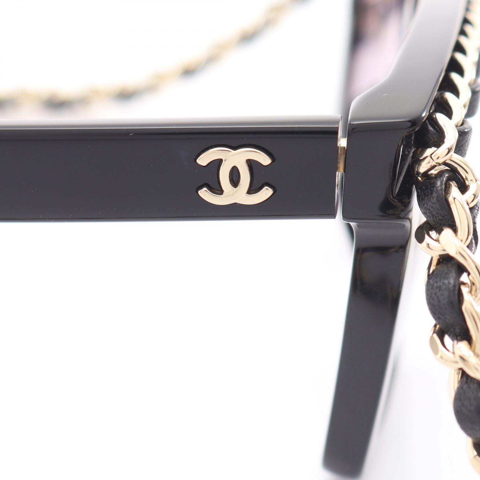 ココマーク チェーン付き サングラス レザー GP ブラック ゴールド シャネル 財布・小物 CHANEL