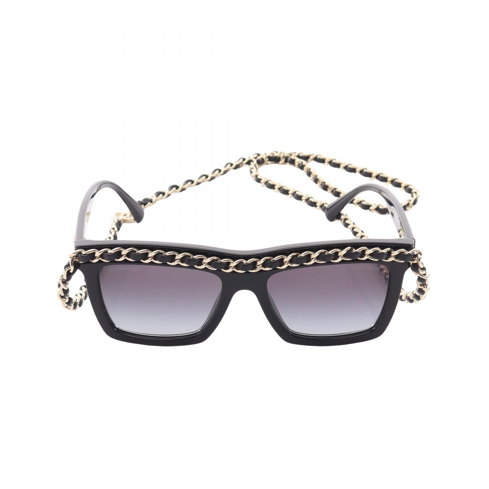 ココマーク チェーン付き サングラス レザー GP ブラック ゴールド シャネル 財布・小物 CHANEL