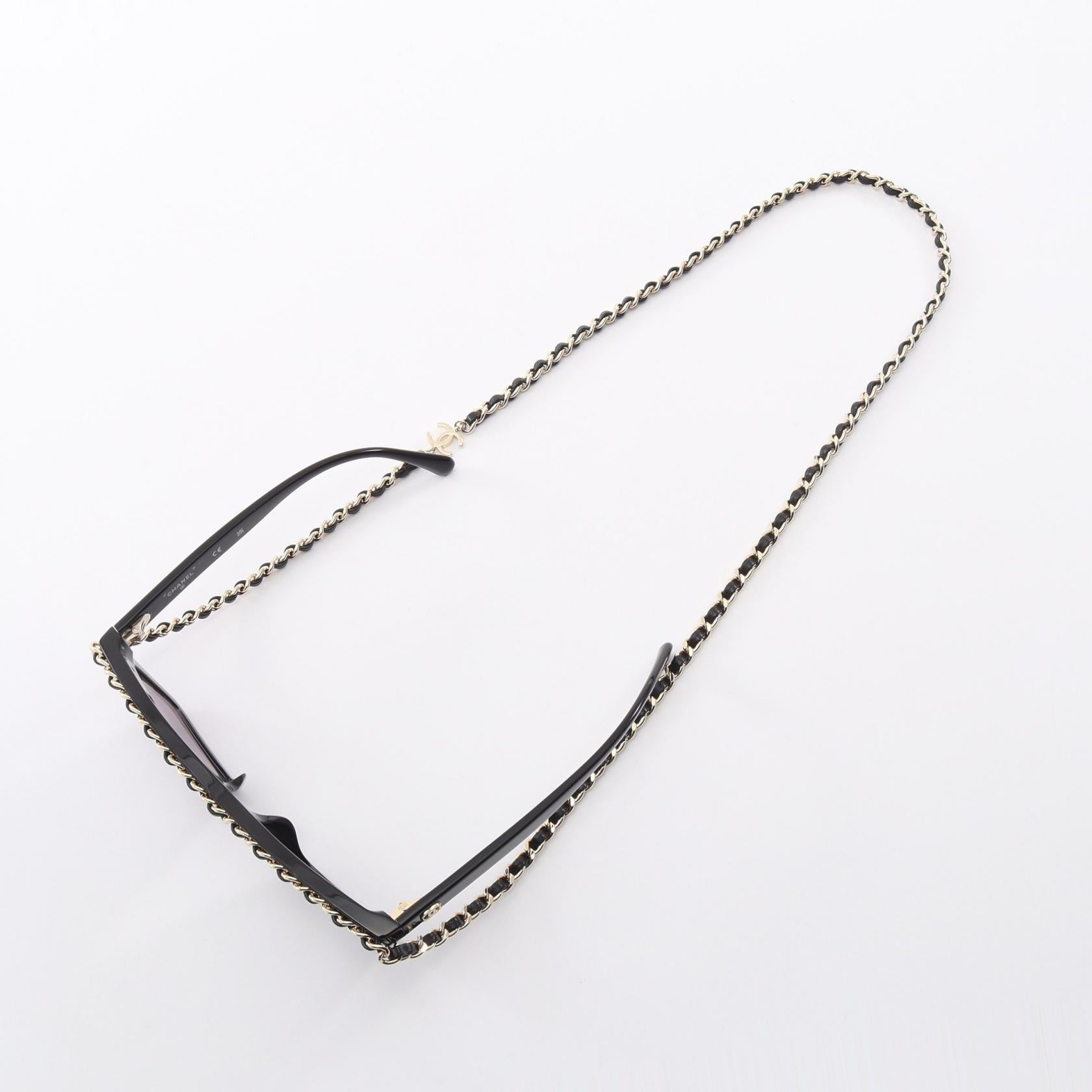 ココマーク チェーン付き サングラス レザー GP ブラック ゴールド シャネル 財布・小物 CHANEL