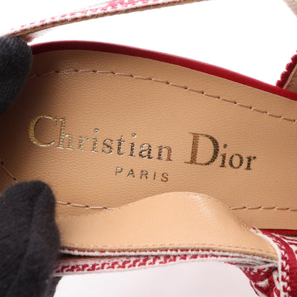 J'ADIOR スリングバック パンプス ファブリック レッド ホワイト クリスチャンディオール