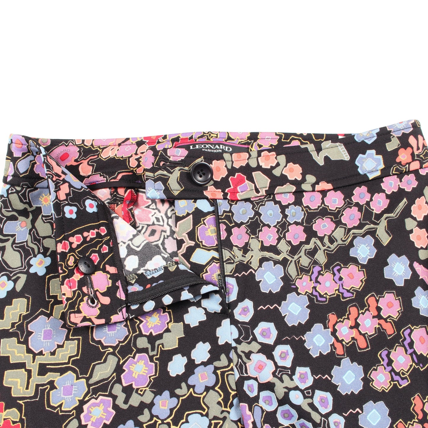 花柄 パンツ ブラック マルチカラー レオナールファッション