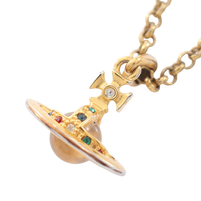 NEW TINY ORB ネックレス GP ガラス ラインストーン ゴールド クリア マルチカラー ヴィヴィアンウエストウッド
