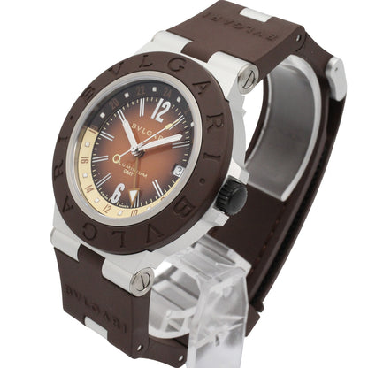 アルミニウム GMT メンズ 腕時計 自動巻き ラバーベルト アルミニウム ブラウン ブルガリ