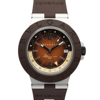 アルミニウム GMT メンズ 腕時計 自動巻き ラバーベルト アルミニウム ブラウン ブルガリ