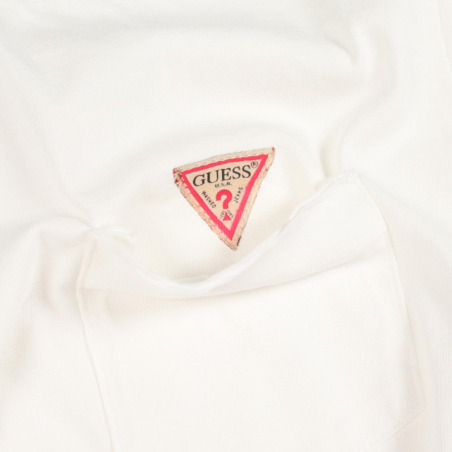 ロゴ ポケット付き ダメージ加工 半袖Tシャツ コットン ホワイト ゲス