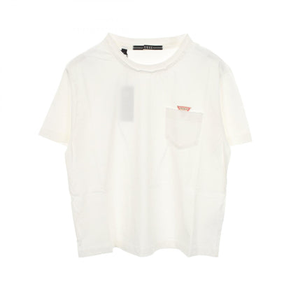 ロゴ ポケット付き ダメージ加工 半袖Tシャツ コットン ホワイト ゲス