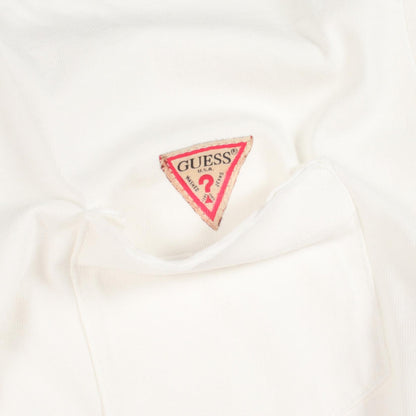 ロゴ ポケット付き ダメージ加工 半袖Tシャツ コットン ホワイト ゲス