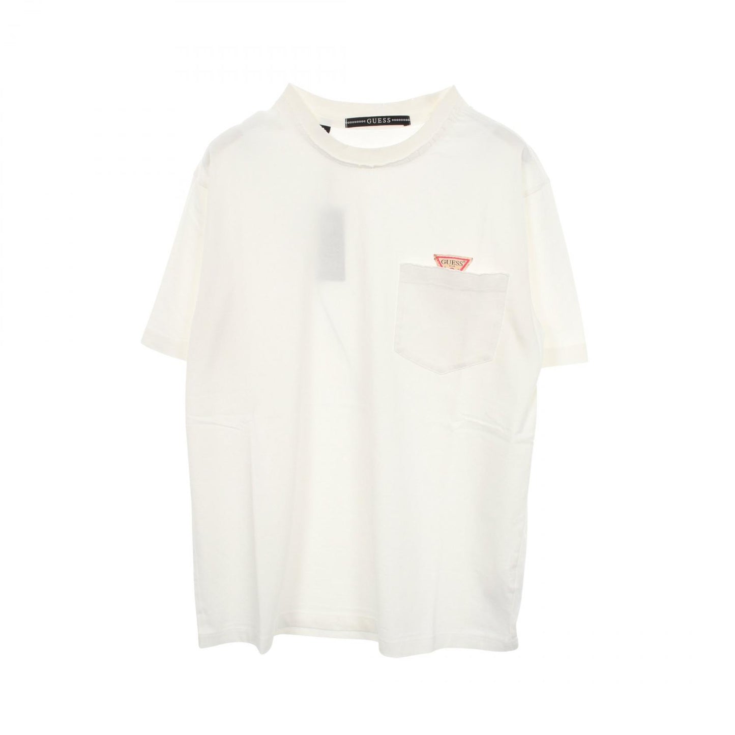ロゴ ポケット付き ダメージ加工 半袖Tシャツ コットン ホワイト ゲス