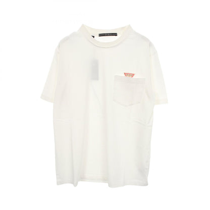 ロゴ ポケット付き ダメージ加工 半袖Tシャツ コットン ホワイト ゲス