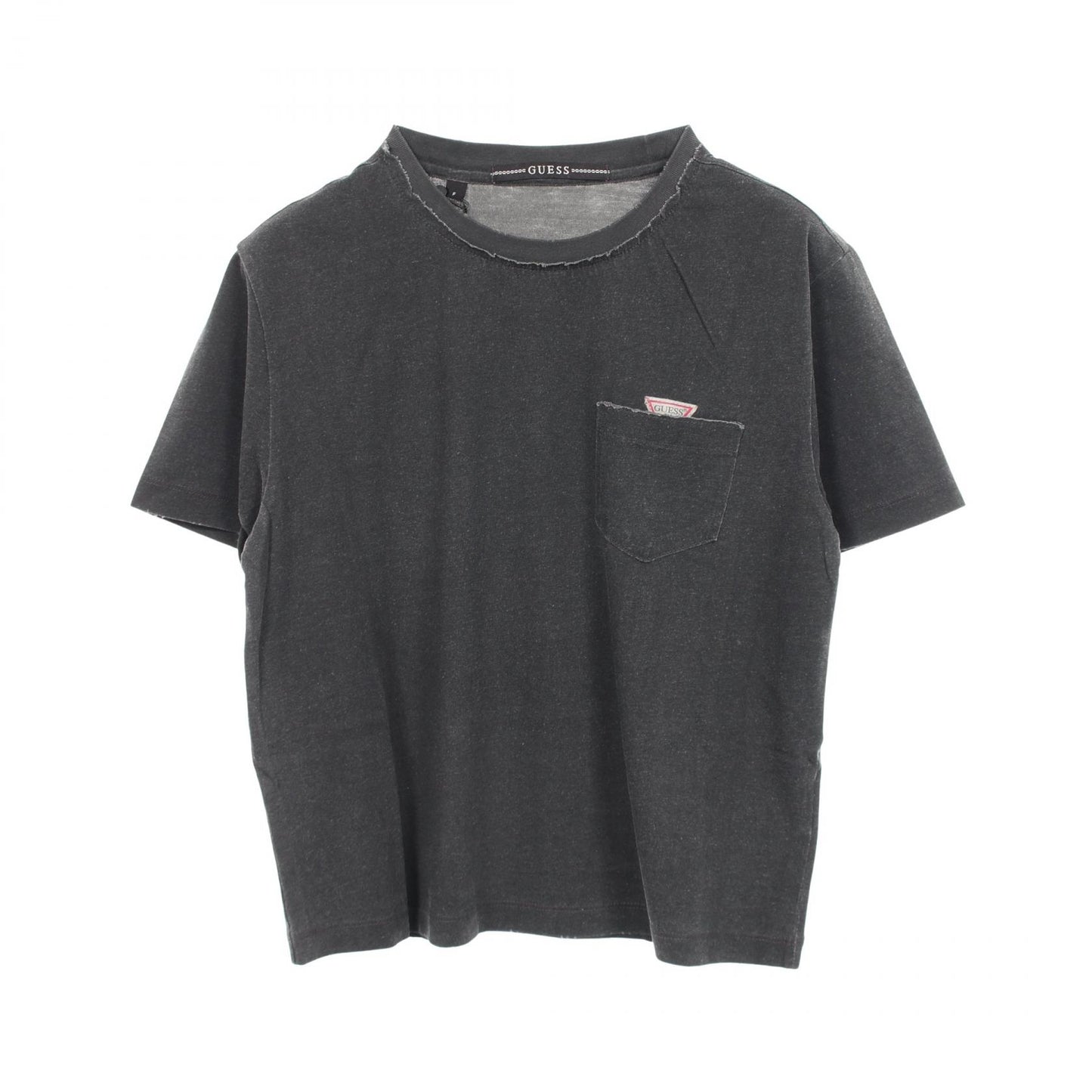 ロゴ ポケット付き ダメージ加工 半袖Tシャツ コットン グレー ゲス