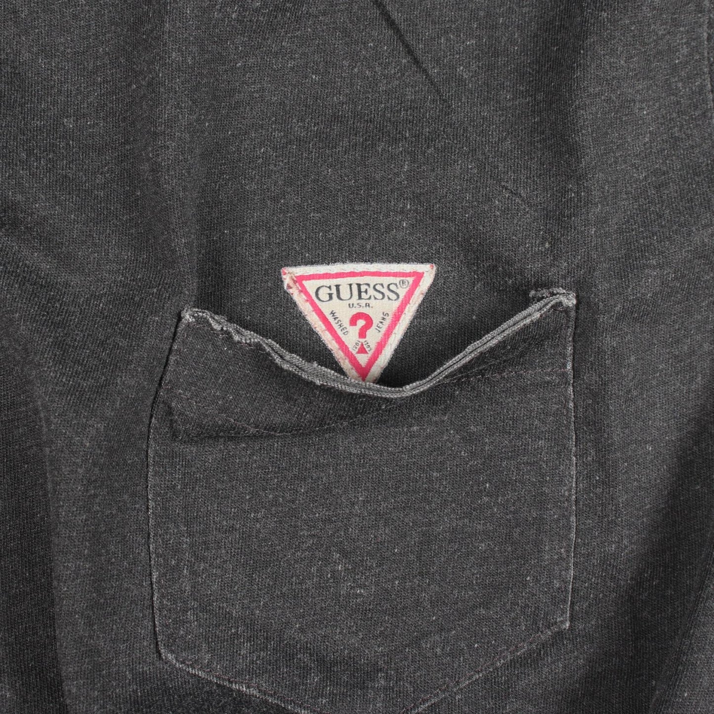 ロゴ ポケット付き ダメージ加工 半袖Tシャツ コットン グレー ゲス