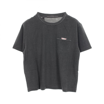 ロゴ ポケット付き ダメージ加工 半袖Tシャツ コットン グレー ゲス