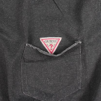ロゴ ポケット付き ダメージ加工 半袖Tシャツ コットン グレー ゲス