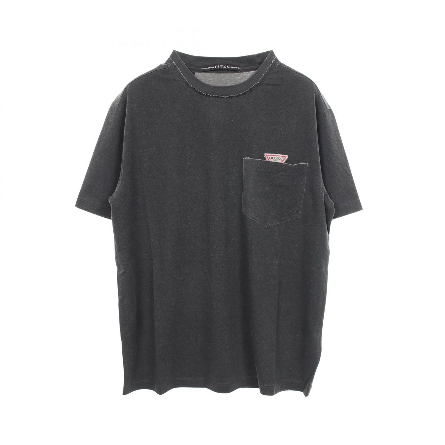 ロゴ ポケット付き ダメージ加工 半袖Tシャツ コットン グレー ゲス