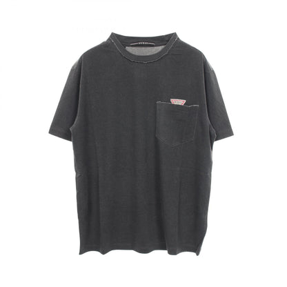 ロゴ ポケット付き ダメージ加工 半袖Tシャツ コットン グレー ゲス