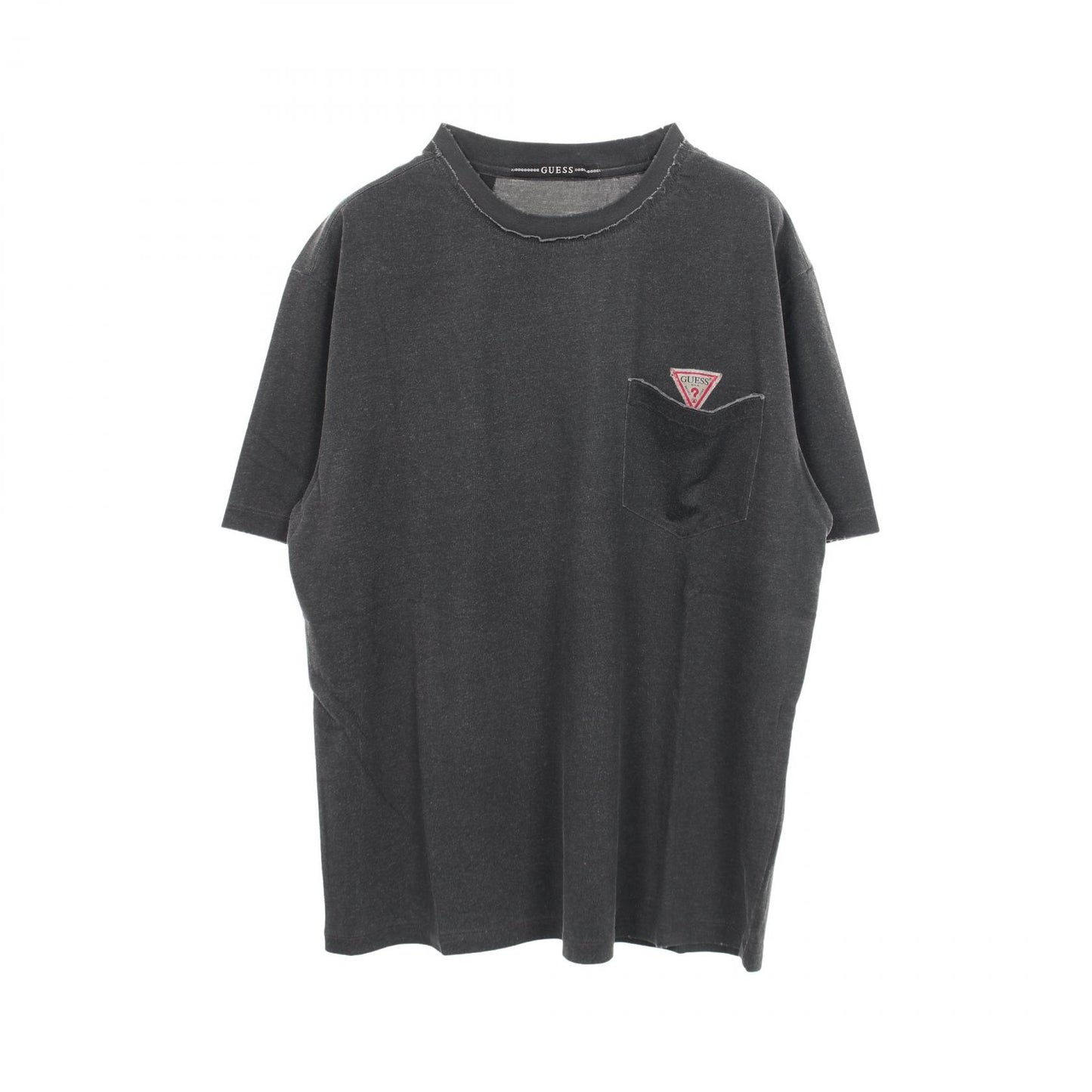 ロゴ ポケット付き ダメージ加工 半袖Tシャツ コットン グレー ゲス